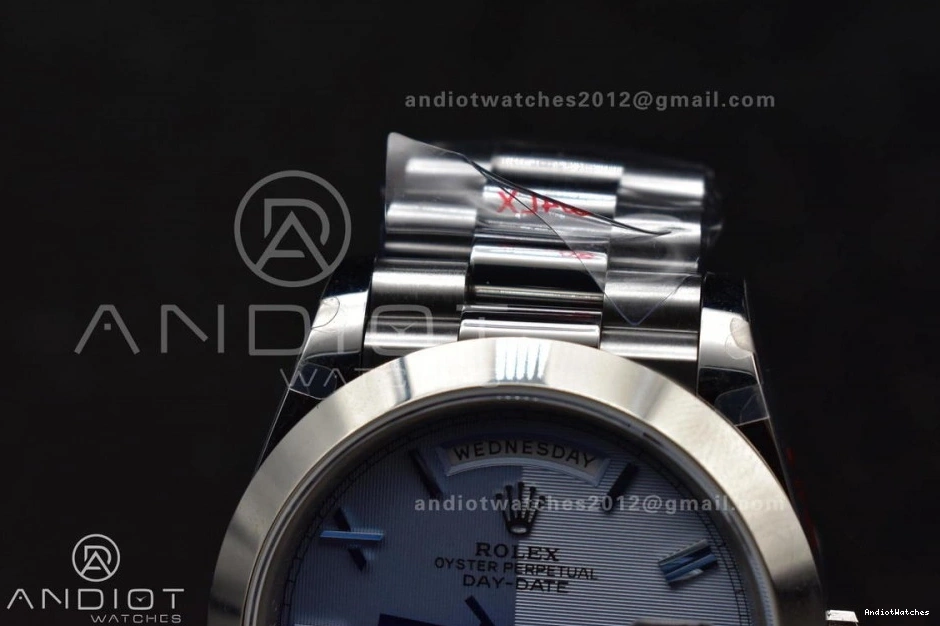 On President Steel Trendsetting Bracelet 40 A3255 GMF 703 V Dial Weighted Markers Tungsten Roman DayDate 904L Blue 0826
